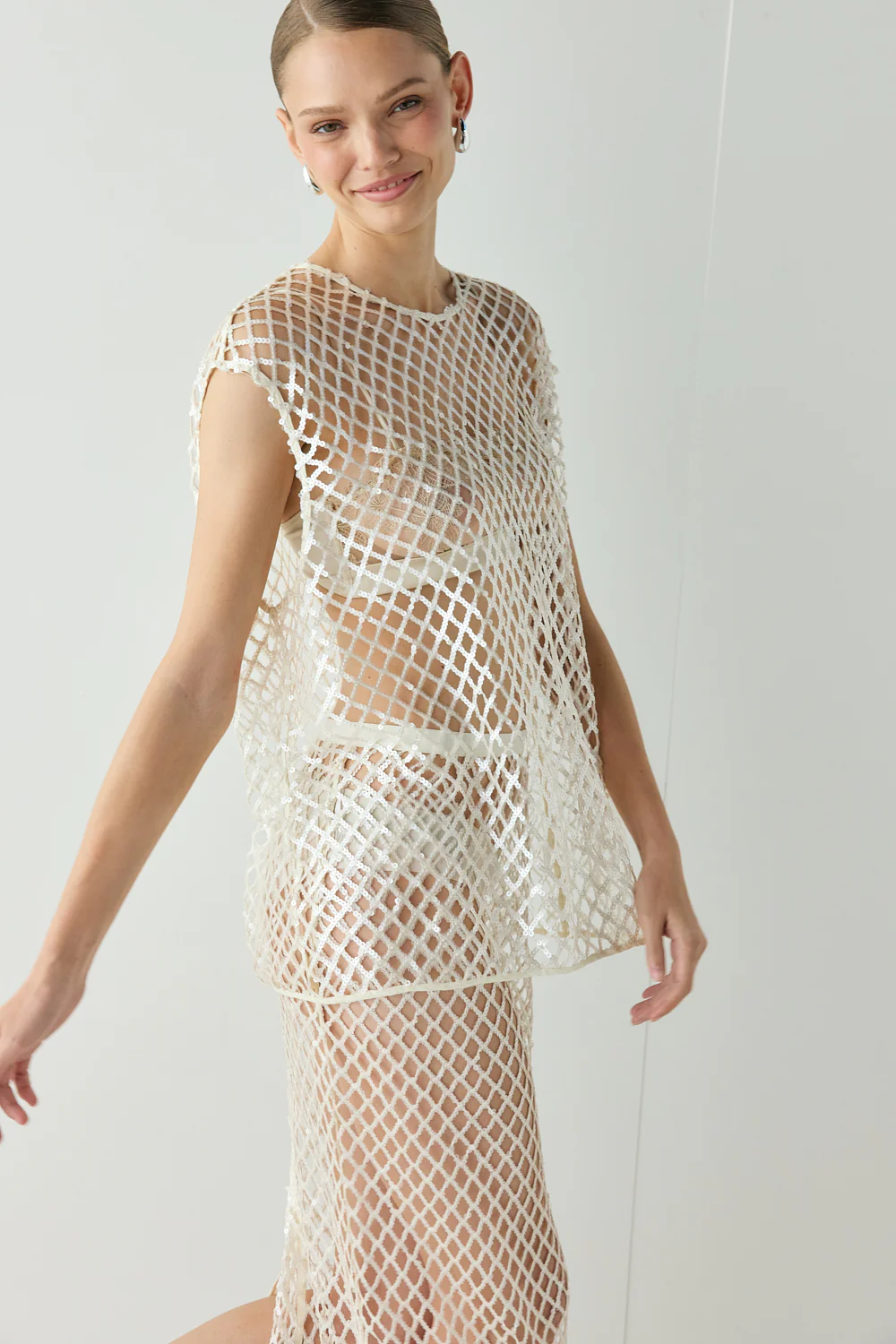 Velda Sequin Net Top Cream - Image 3