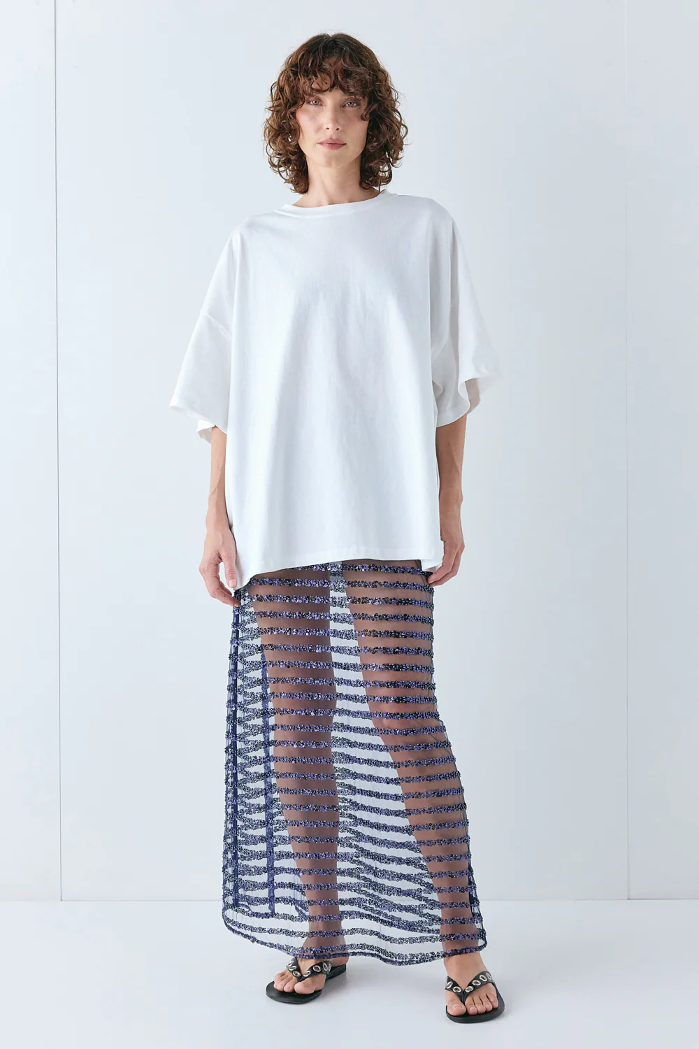 Vilma Sequin Maxi Skirt Navy Stripe - Image 2