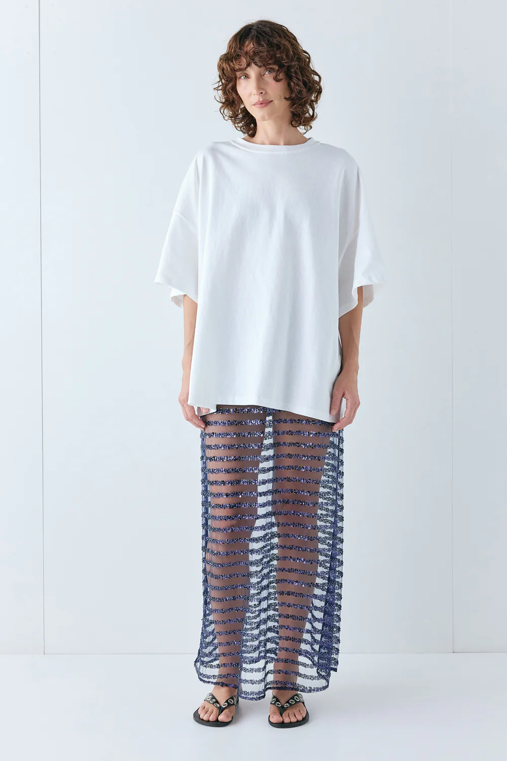 Vilma Sequin Maxi Skirt Navy Stripe - Image 6
