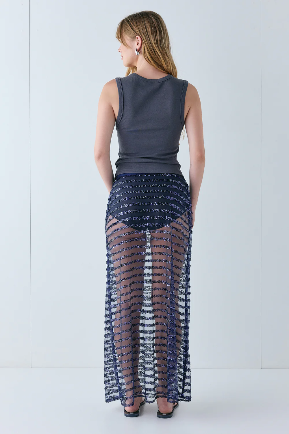 Vilma Sequin Maxi Skirt Navy Stripe - Image 8