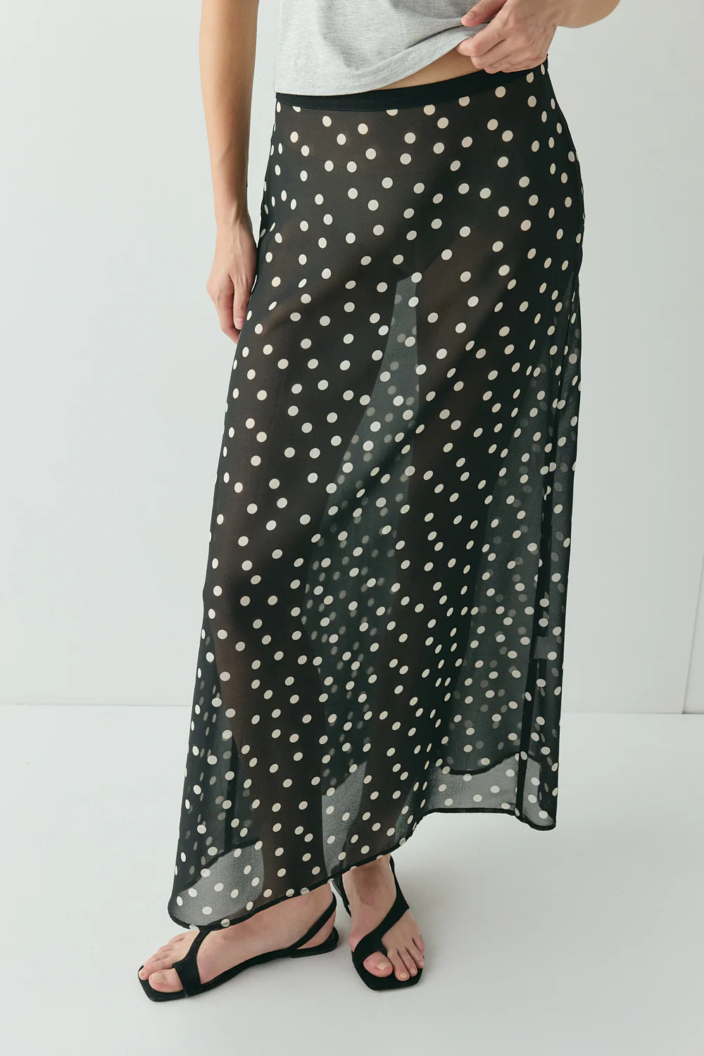 Vilma Sheer Maxi Skirt Black Polka Dot - Image 2
