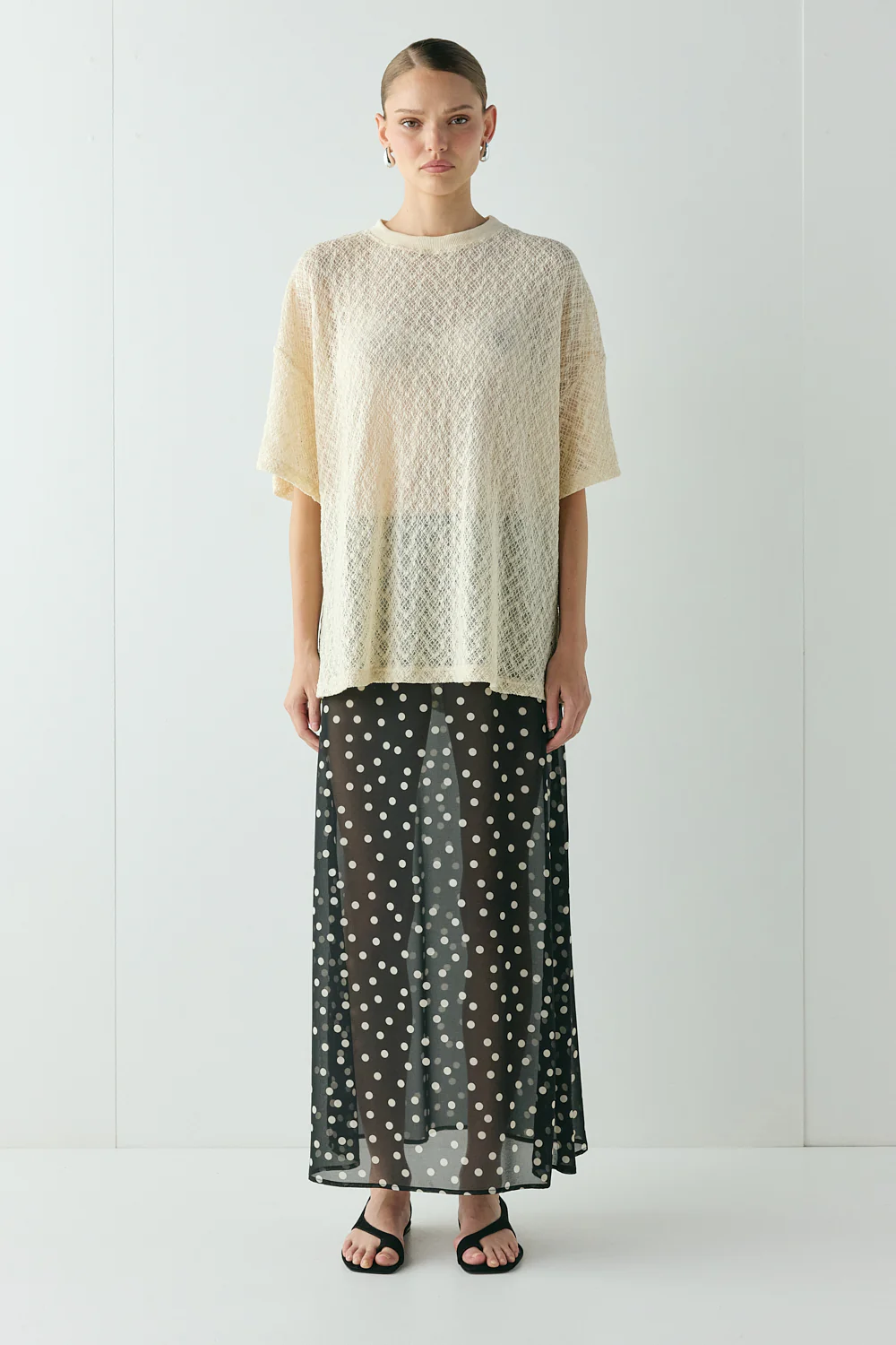Vilma Sheer Maxi Skirt Black Polka Dot - Image 4