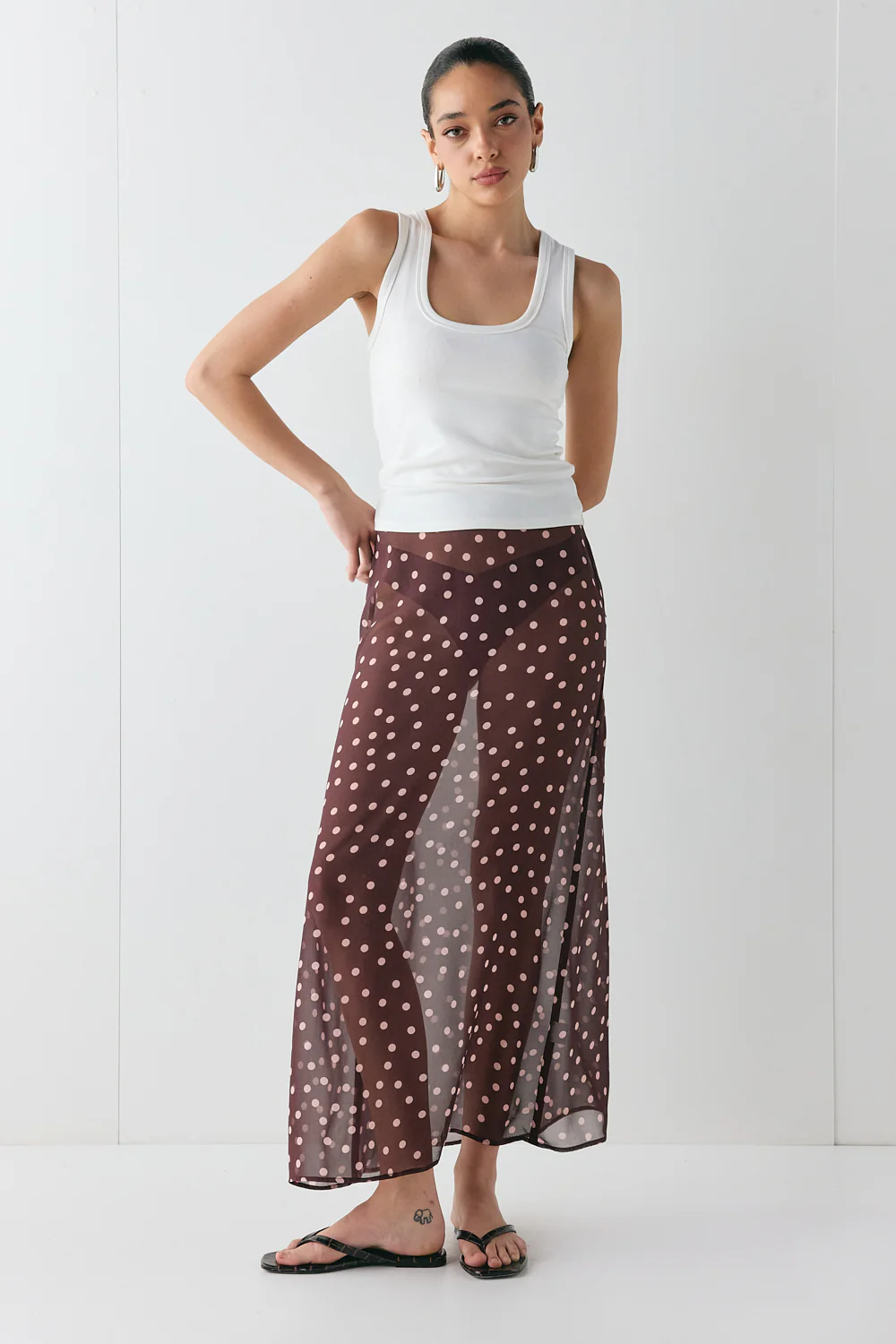 Vilma Sheer Maxi Skirt Wine Polka Dot - Image 3