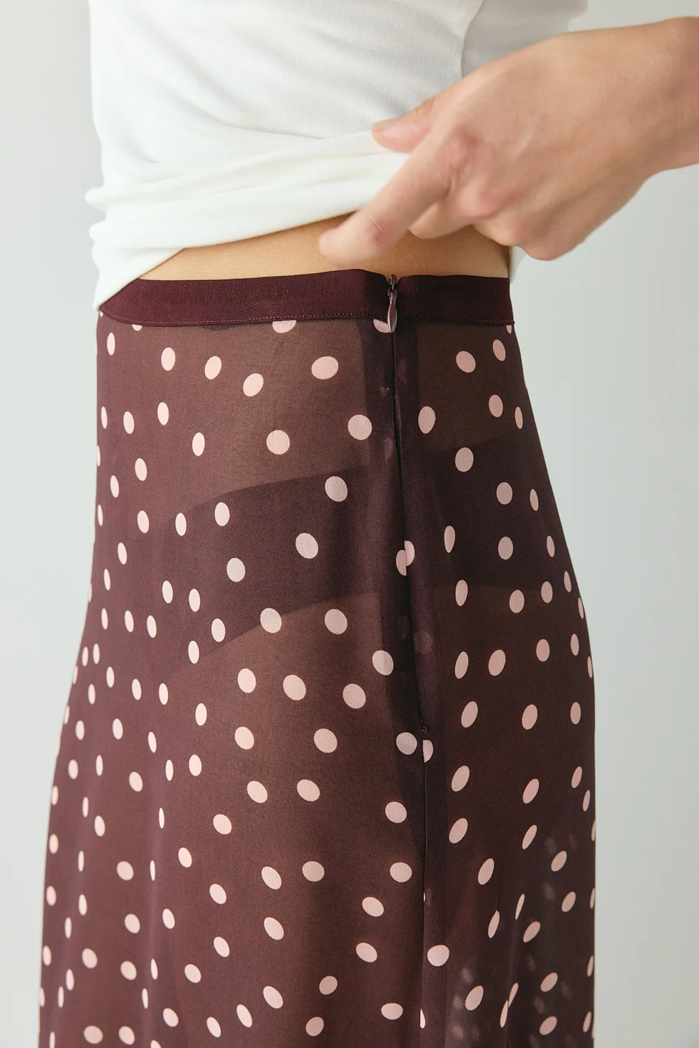 Vilma Sheer Maxi Skirt Wine Polka Dot - Image 4