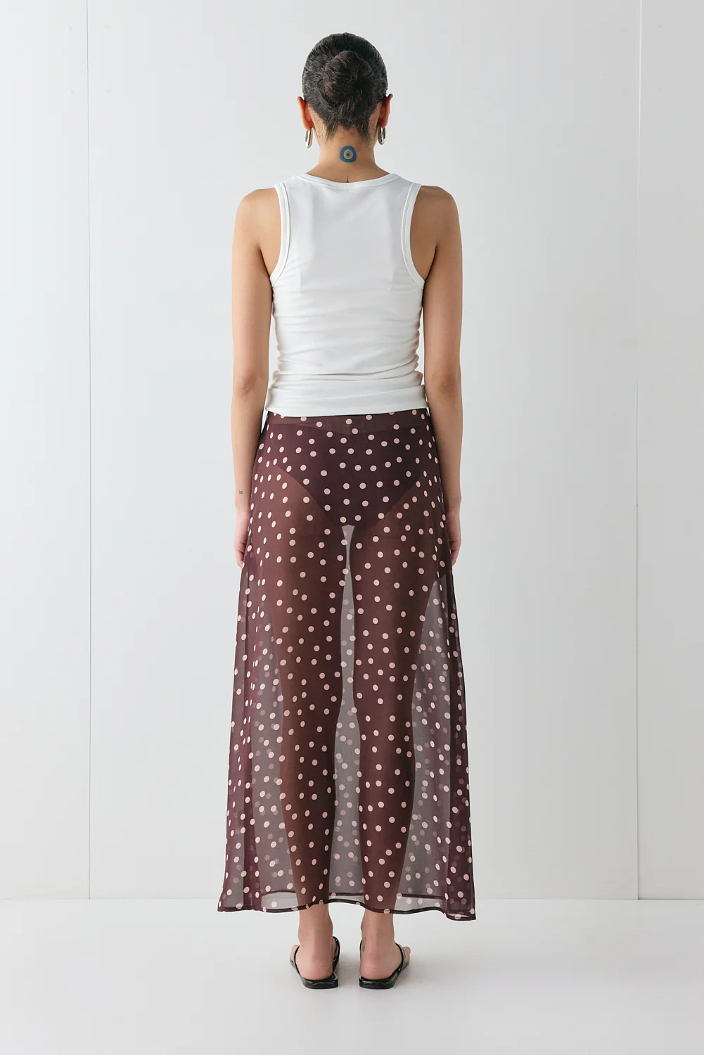 Vilma Sheer Maxi Skirt Wine Polka Dot - Image 5