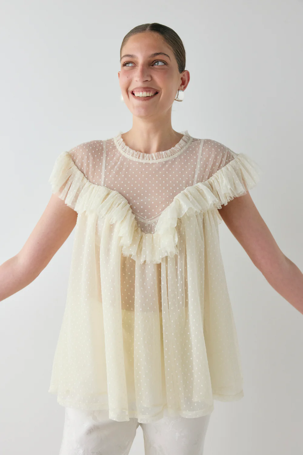 Viola Sheer Tunic Cream - Image 5