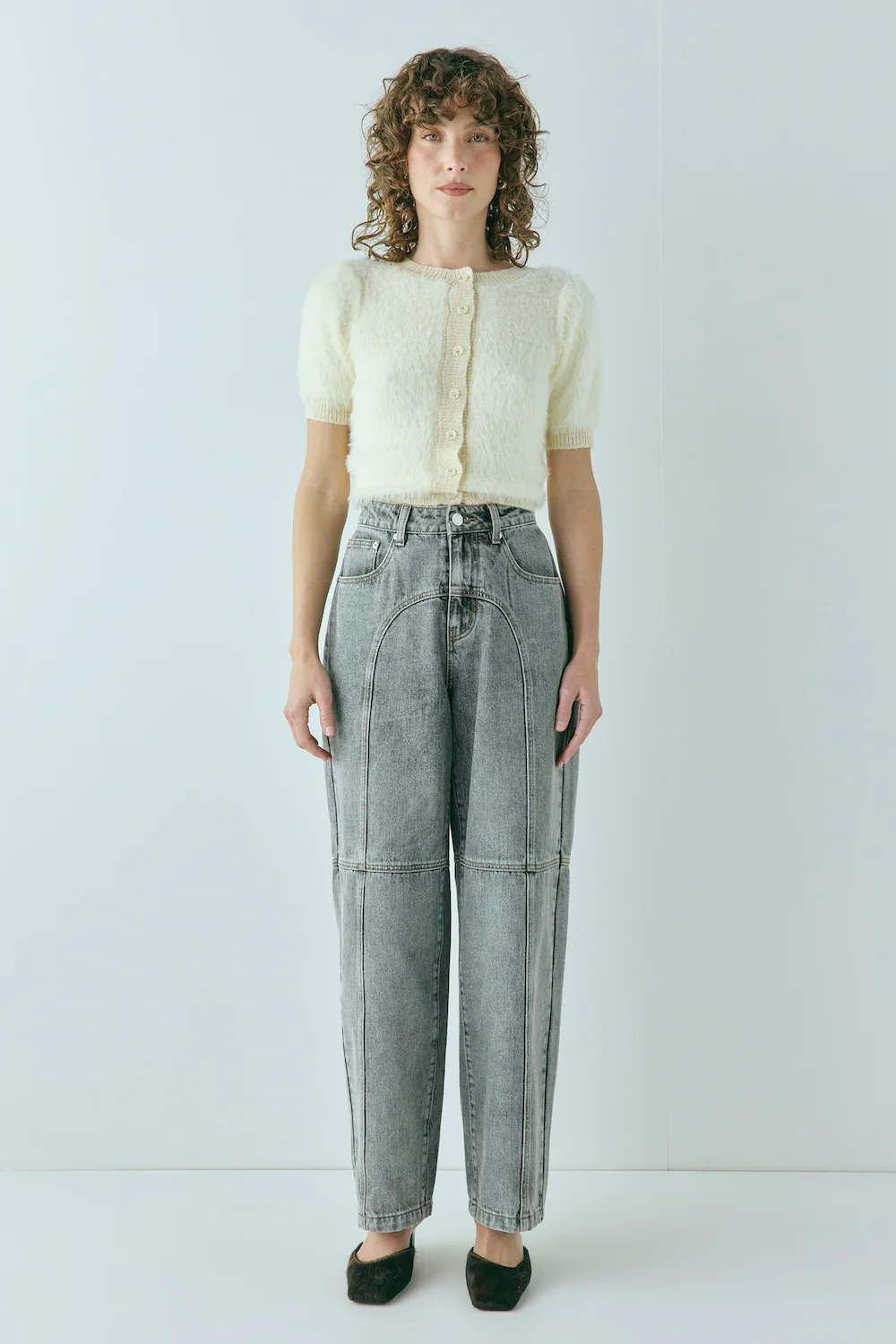 Zora Mid Rise Denim Jeans Washed Grey